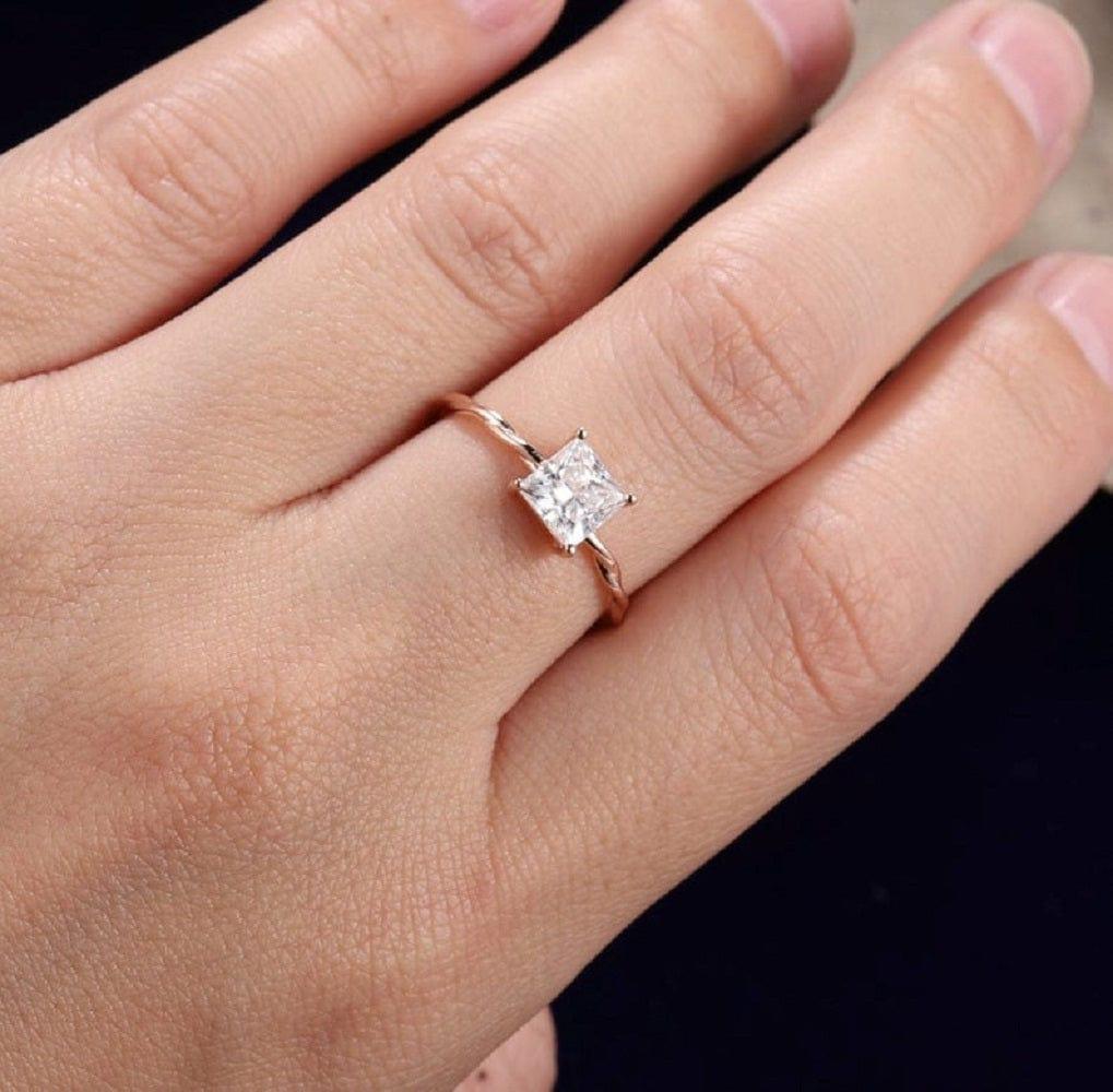 1.00CT Princess Cut Solitaire Twisted Delicate Moissanite Engagement Ring - JBR Jeweler
