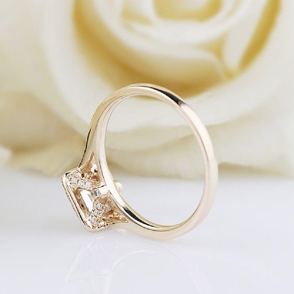 1.00CT Princess Cut Yellow Gold Vintage Halo Set Moissanite Engagement Ring - JBR Jeweler