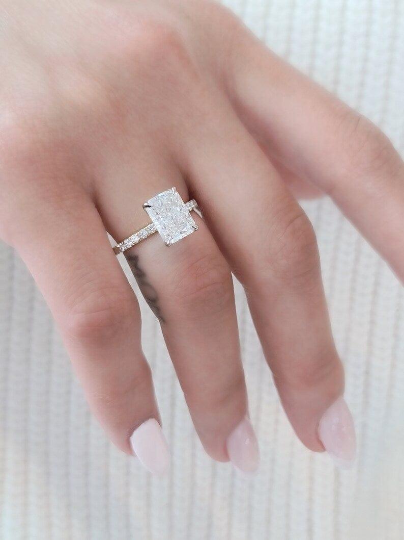 1.00Ct Radiant Lab Diamond Engagement Ring With Matching Eternity Band Set - JBR Jeweler