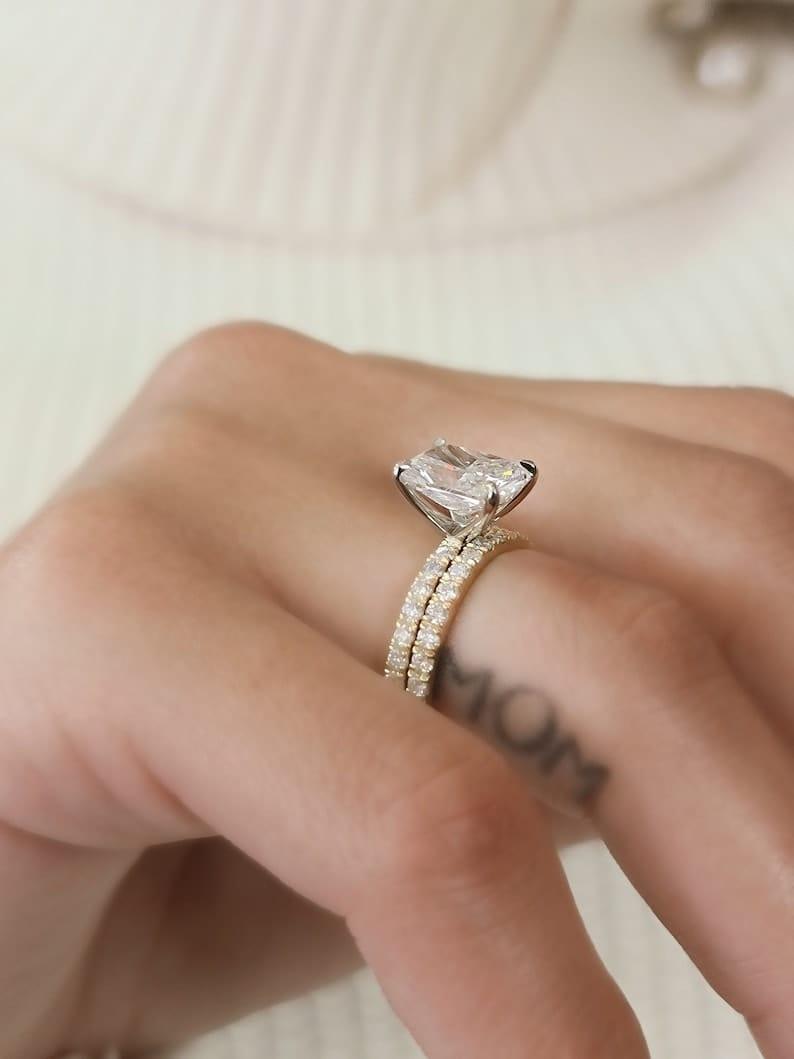 1.00Ct Radiant Lab Diamond Engagement Ring With Matching Eternity Band Set - JBR Jeweler