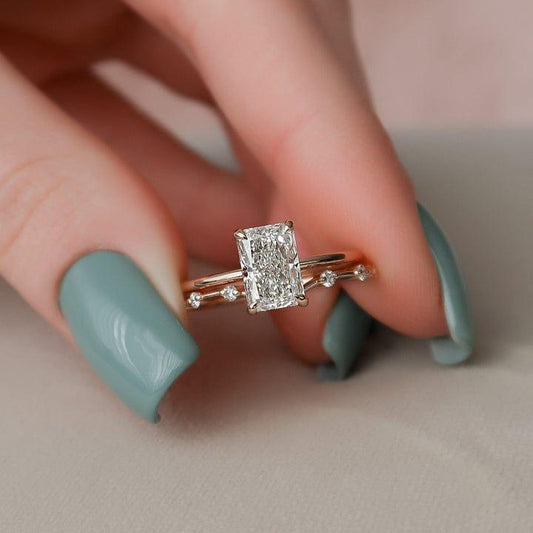 1.00Ct Radiant Lab Diamond Wedding Ring Set With Eternity Band(2PCS) - JBR Jeweler