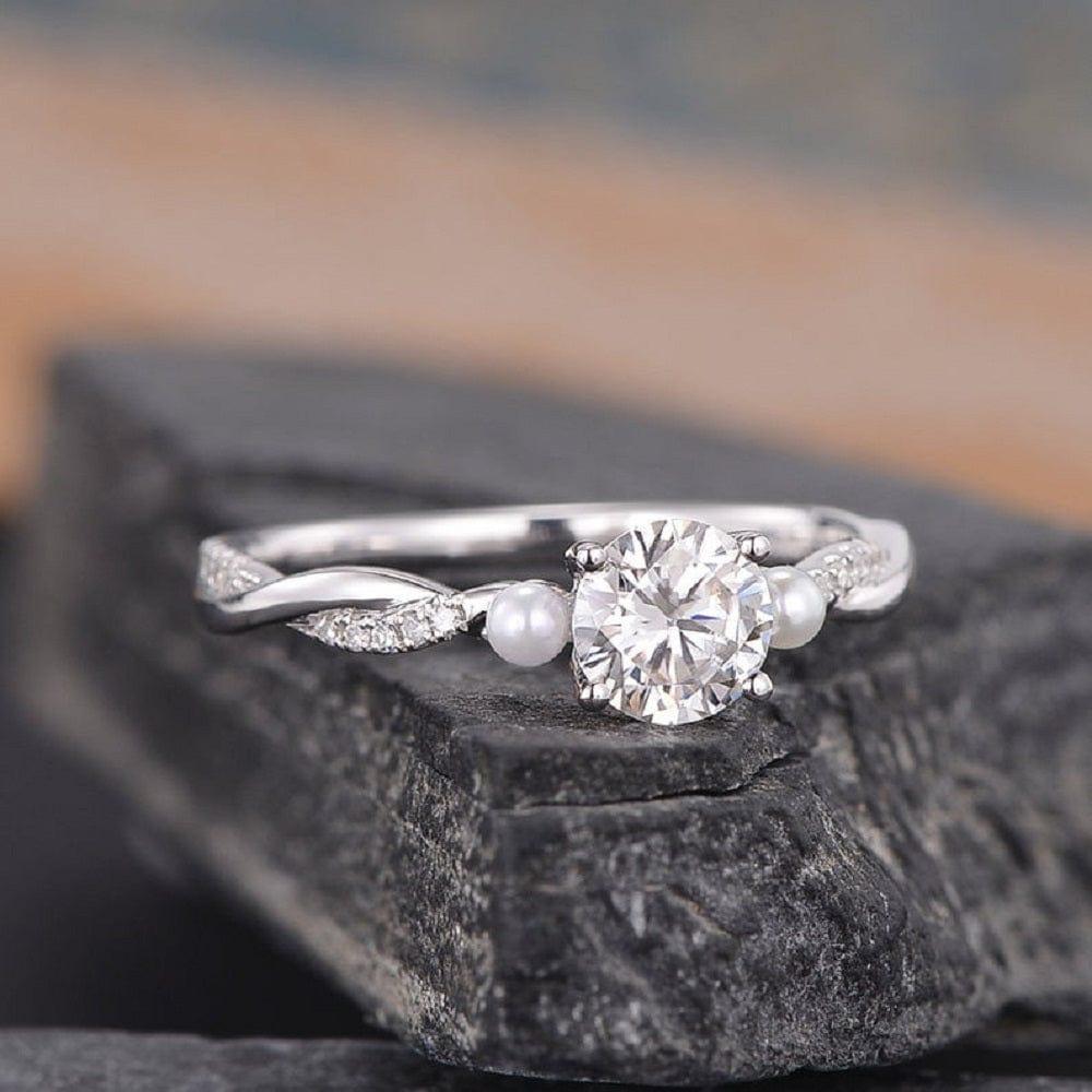 1.00Ct Round Cut Akoya Pearl White Gold Infinity Birthstone Moissanite Engagement Ring - JBR Jeweler