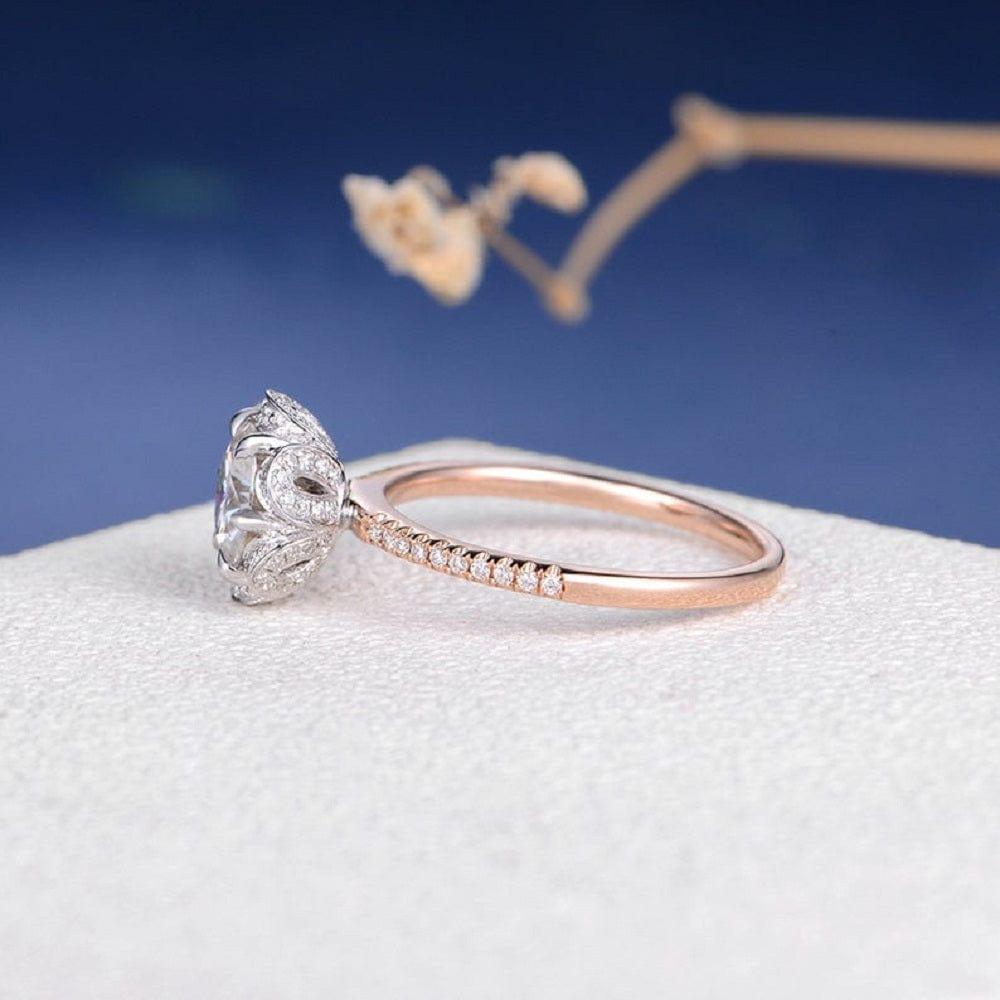 1.00Ct Round Cut Gold Unique Flower Halo Set Promise Moissanite Engagement Ring - JBR Jeweler