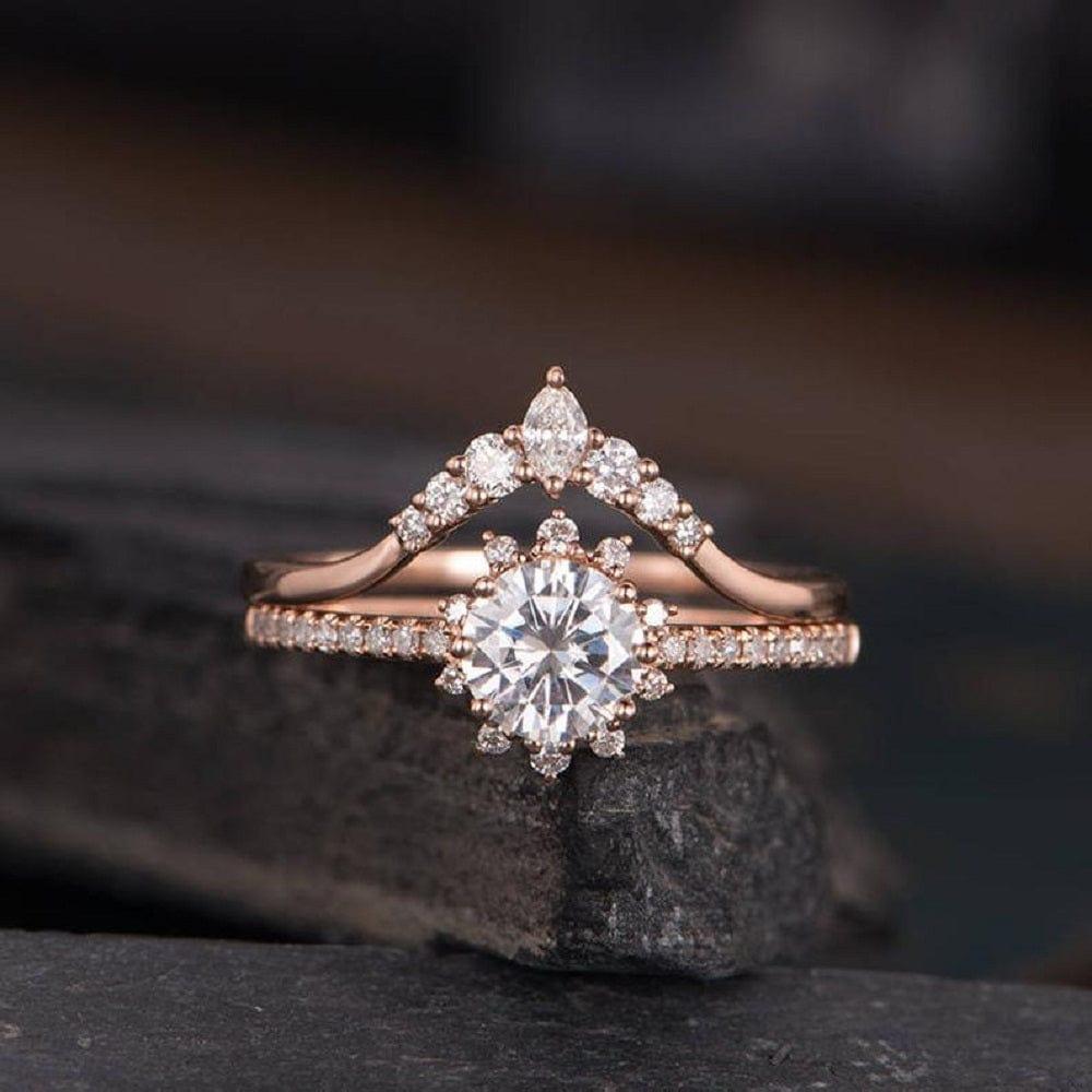 1.00CT Round Cut Halo Set Half Eternity Arrow Wedding Band Moissanite Engagement Ring - JBR Jeweler