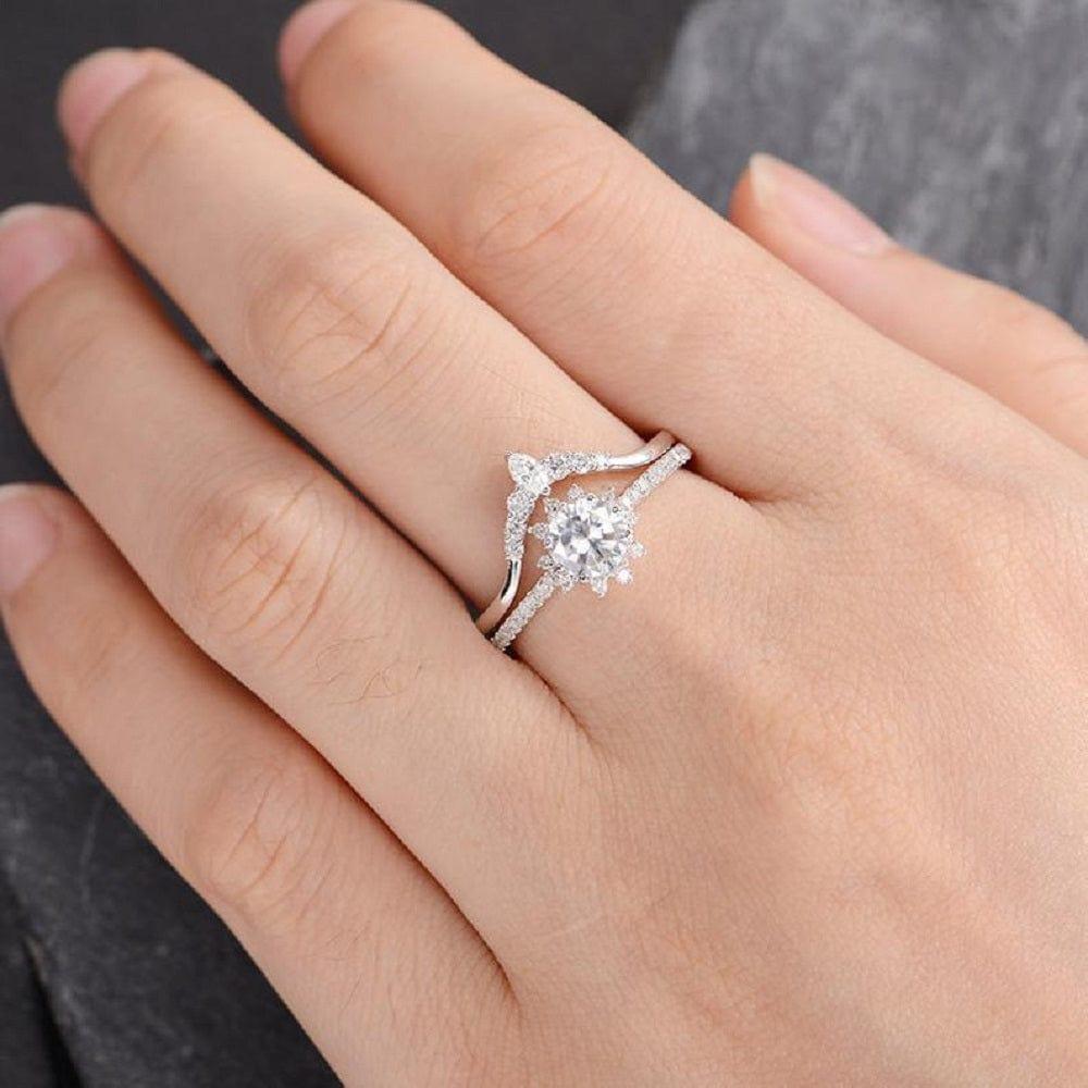 1.00CT Round Cut Halo Set Half Eternity Arrow Wedding Band Moissanite Engagement Ring - JBR Jeweler
