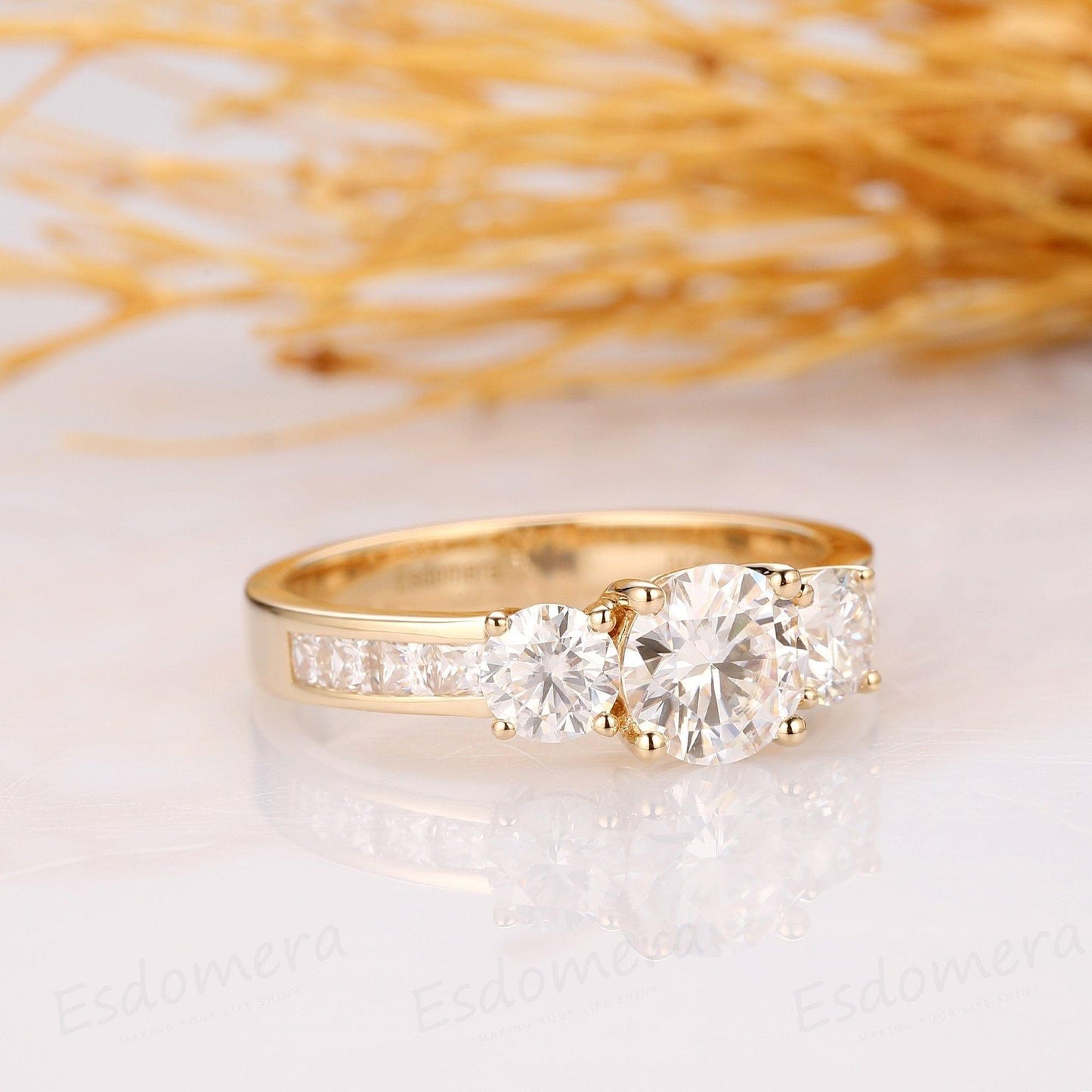 1.00CT Round Cut Moissanite Three Stone Channel Set Engagement Anniversary Ring - JBR Jeweler