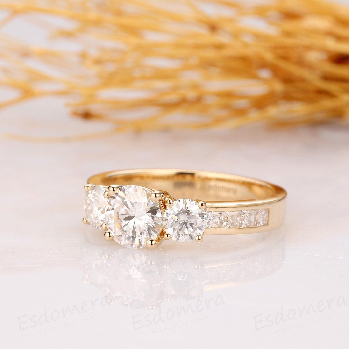 1.00CT Round Cut Moissanite Three Stone Channel Set Engagement Anniversary Ring - JBR Jeweler