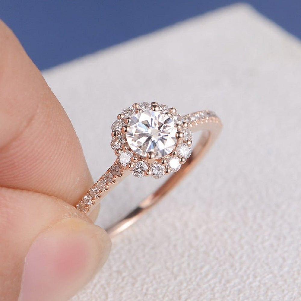 1.00CT Round Cut Rose Gold Cluster Classic Halo Antique Moissanite Engagement Ring - JBR Jeweler
