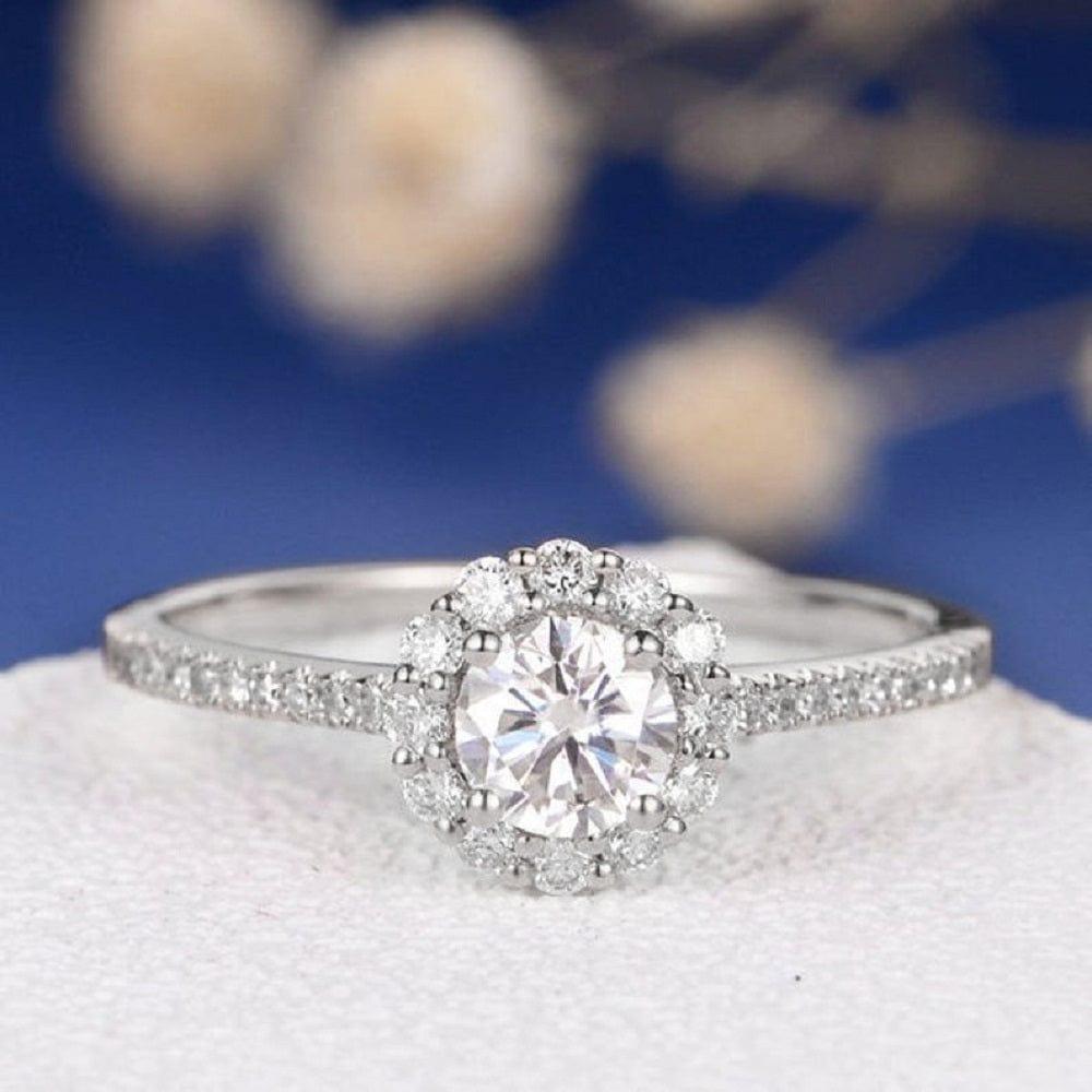 1.00CT Round Cut Rose Gold Cluster Classic Halo Antique Moissanite Engagement Ring - JBR Jeweler