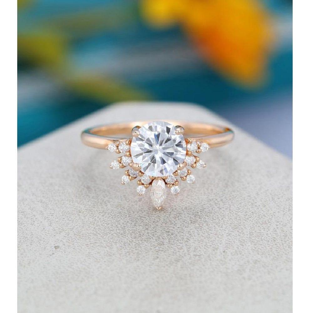 1.00CT Round Cut Rose Gold Half Halo Unique Crown Moissanite Engagement Promise Ring - JBR Jeweler