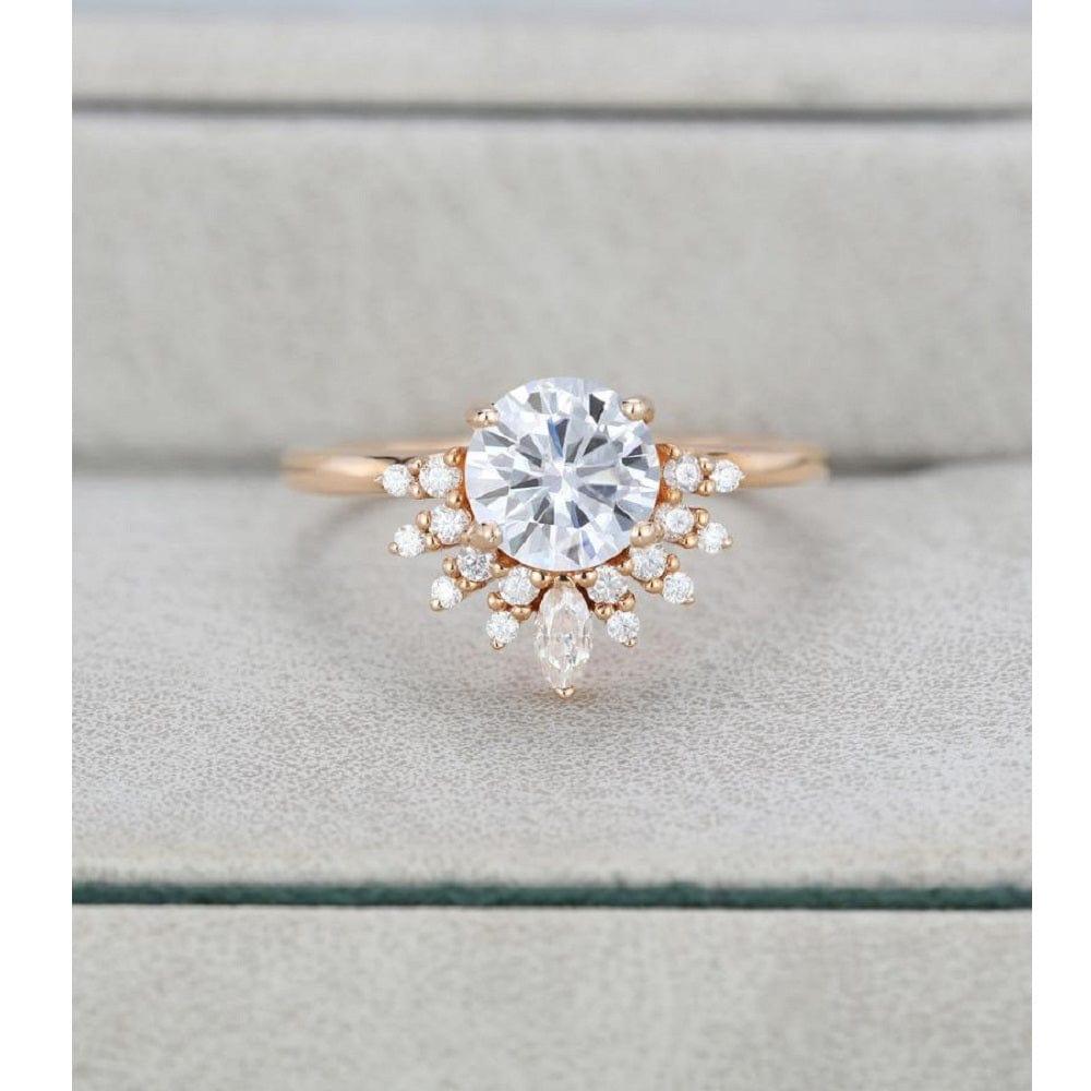 1.00CT Round Cut Rose Gold Half Halo Unique Crown Moissanite Engagement Promise Ring - JBR Jeweler