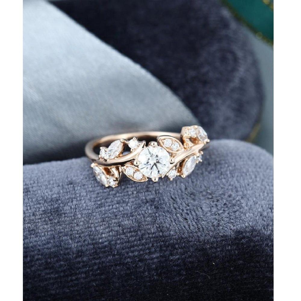 1.00CT Round Cut Rose Gold Leaf Pattern Moissanite Wedding Engagement Ring - JBR Jeweler