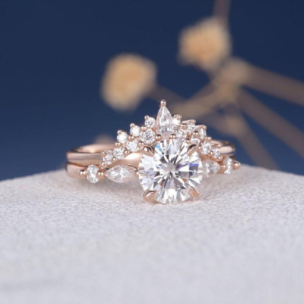 1.00CT Round Cut Rose Gold Moissanite Anniversary 2pcs Promise Bridal Ring Set - JBR Jeweler