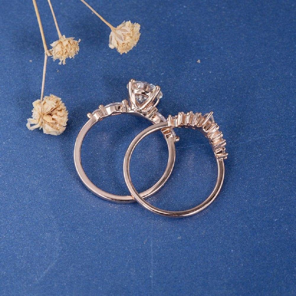 1.00CT Round Cut Rose Gold Moissanite Anniversary 2pcs Promise Bridal Ring Set - JBR Jeweler