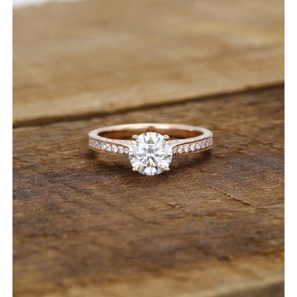 1.00Ct Round cut Rose Gold Side Stone Bridal Promise Anniversary Moissanite Engagement Ring - JBR Jeweler