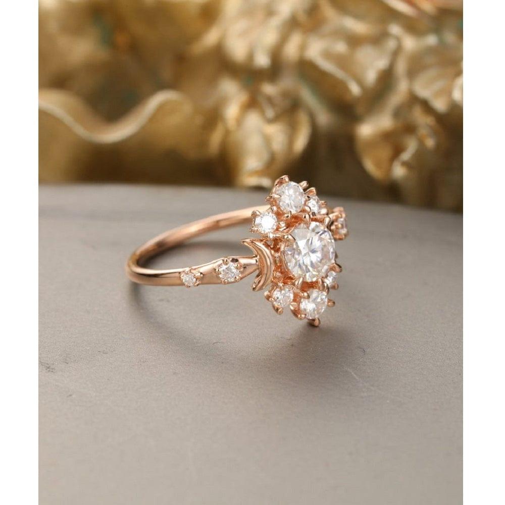 1.00CT Round Cut Rose Gold Unique Bridal Promise Moissanite Engagement Ring - JBR Jeweler