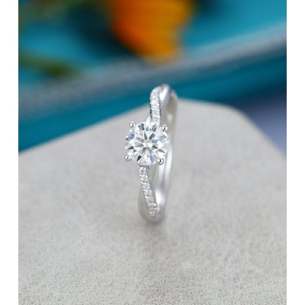 1.00CT Round Cut Twisted Pave Set Diamonds Solitaire Moissanite Engagement Promise Ring - JBR Jeweler