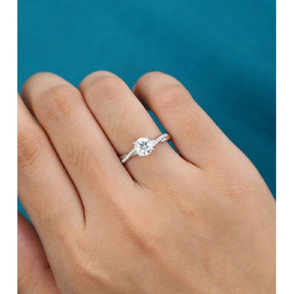 1.00CT Round Cut Twisted Pave Set Diamonds Solitaire Moissanite Engagement Promise Ring - JBR Jeweler