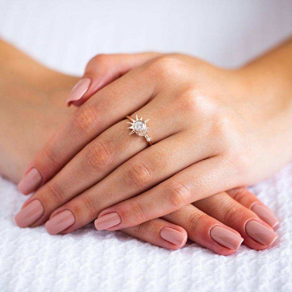 1.00CT Round Cut Unique Rose Gold Bridal Celestial Wedding Alternative Star Moissanite Engagement Ring - JBR Jeweler