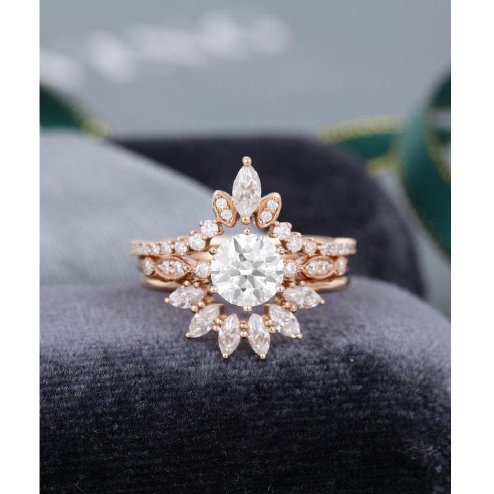 1.00CT Round Cut Vintage Curved Bridal Anniversary Moissanite Engagement Ring Set - JBR Jeweler