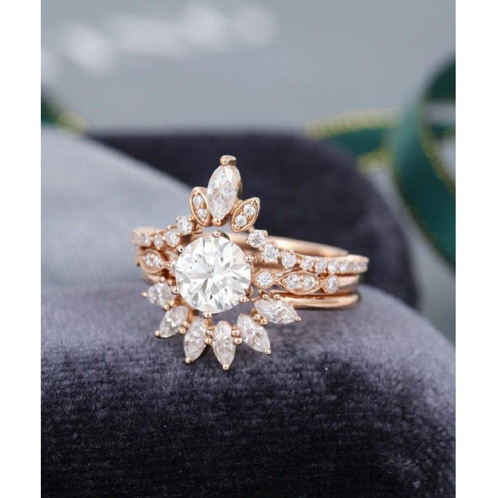 1.00CT Round Cut Vintage Curved Bridal Anniversary Moissanite Engagement Ring Set - JBR Jeweler