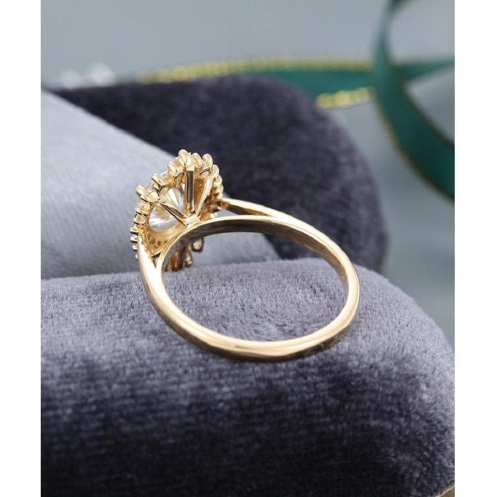 1.00CT Round Cut Vintage Halo Yellow Gold Baguette Moissanite Engagement Wedding Ring - JBR Jeweler