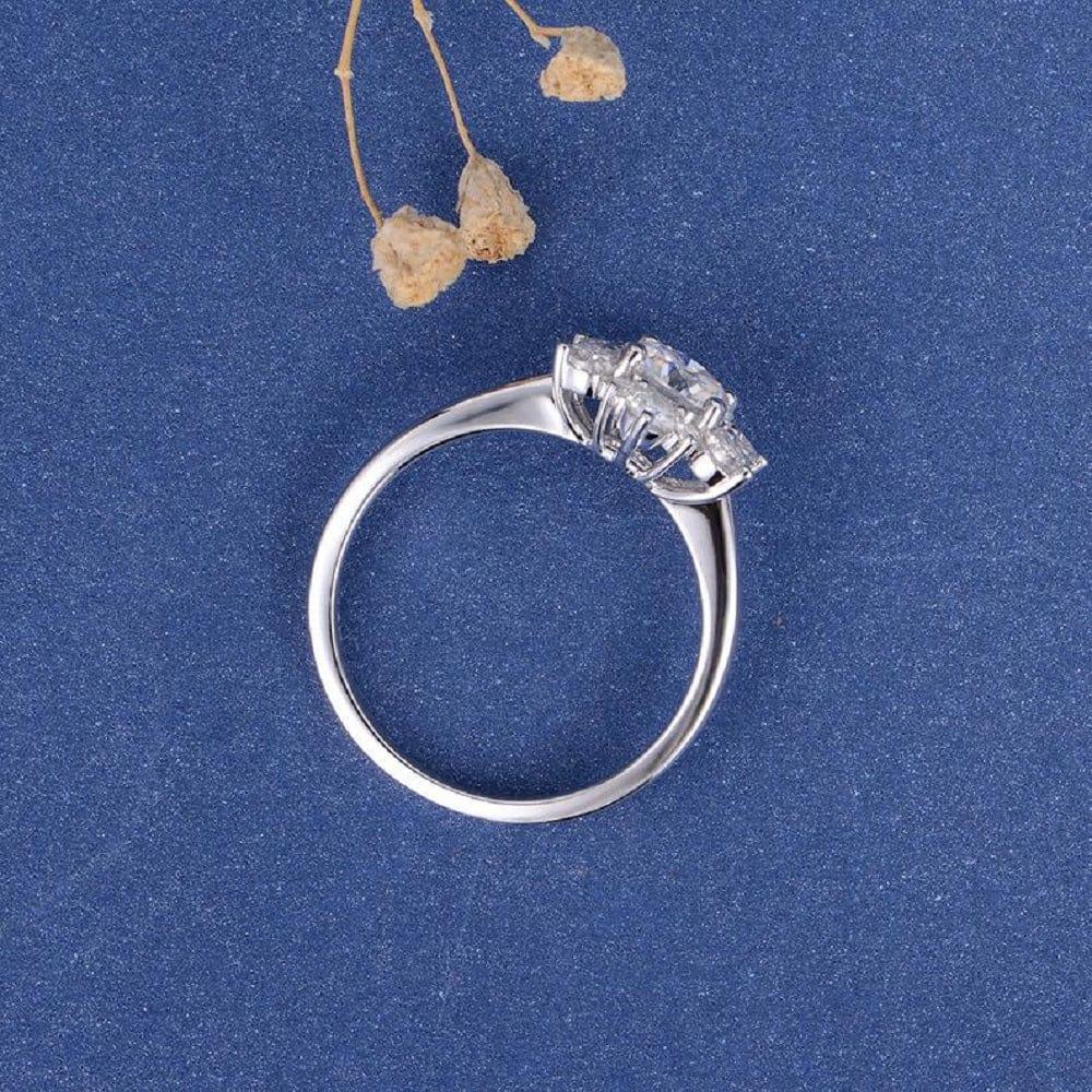 1.00CT Round Cut White Gold Halo Flower Snowflake Cluster Moissanite Engagement Ring - JBR Jeweler