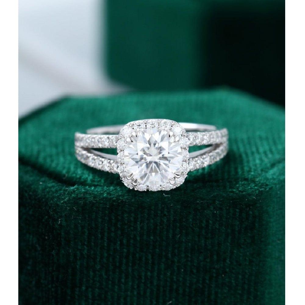 1.00CT Round Cut White Gold Halo Half Eternity Wedding Moissanite Anniversary Ring - JBR Jeweler