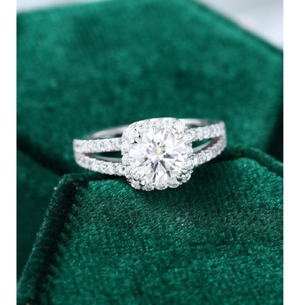 1.00CT Round Cut White Gold Halo Half Eternity Wedding Moissanite Anniversary Ring - JBR Jeweler