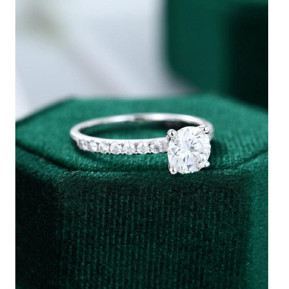 1.00CT Round Cut White Gold Unique Half Eternity Solitaire Moissanite Engagement Ring - JBR Jeweler