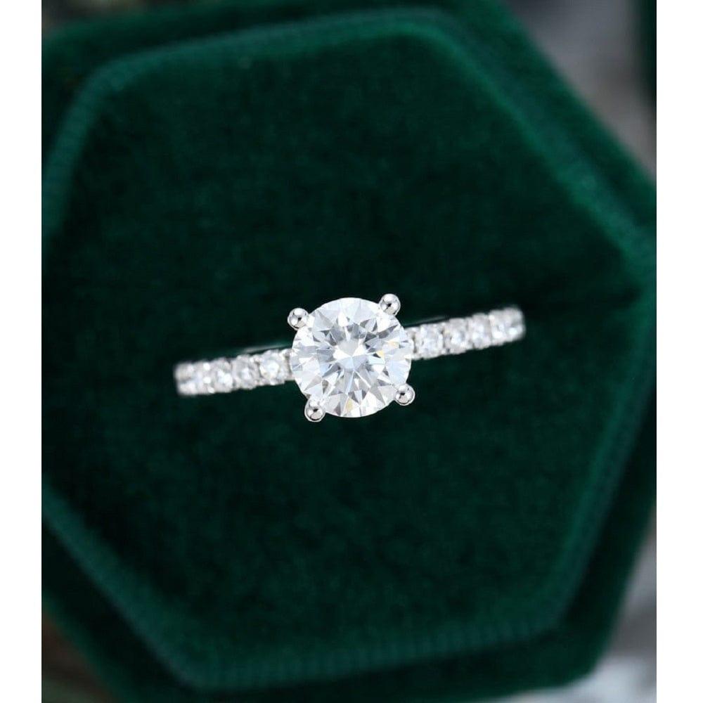 1.00CT Round Cut White Gold Unique Half Eternity Solitaire Moissanite Engagement Ring - JBR Jeweler