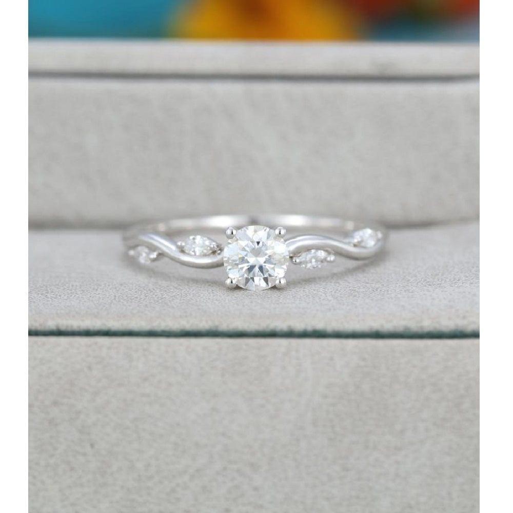 1.00CT Round Moissanite White Gold White Gold Unique Diamond Engagement Ring - JBR Jeweler
