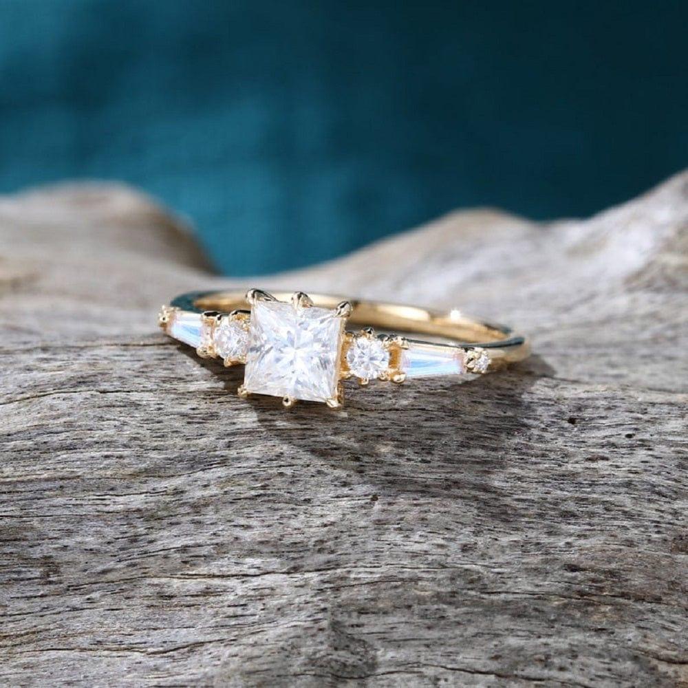1.00CT Unique Cluster Princess Cut Rose Gold Promise Moissanite Engagement Ring - JBR Jeweler