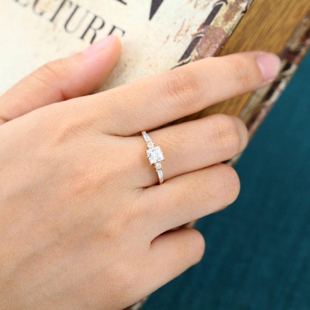 1.00CT Unique Cluster Princess Cut Rose Gold Promise Moissanite Engagement Ring - JBR Jeweler