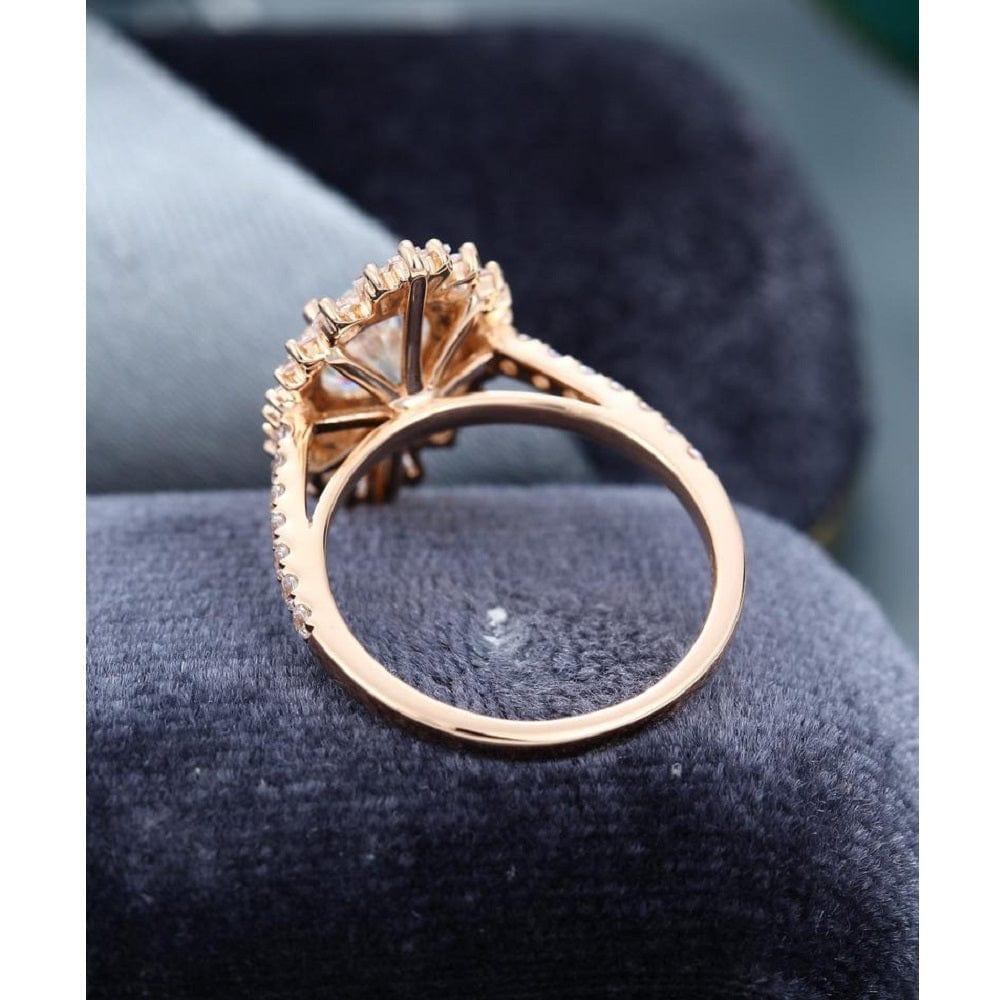1.00CT Unique Halo Gold Baguette Round Cut Diamond Moissanite Engagement Ring - JBR Jeweler