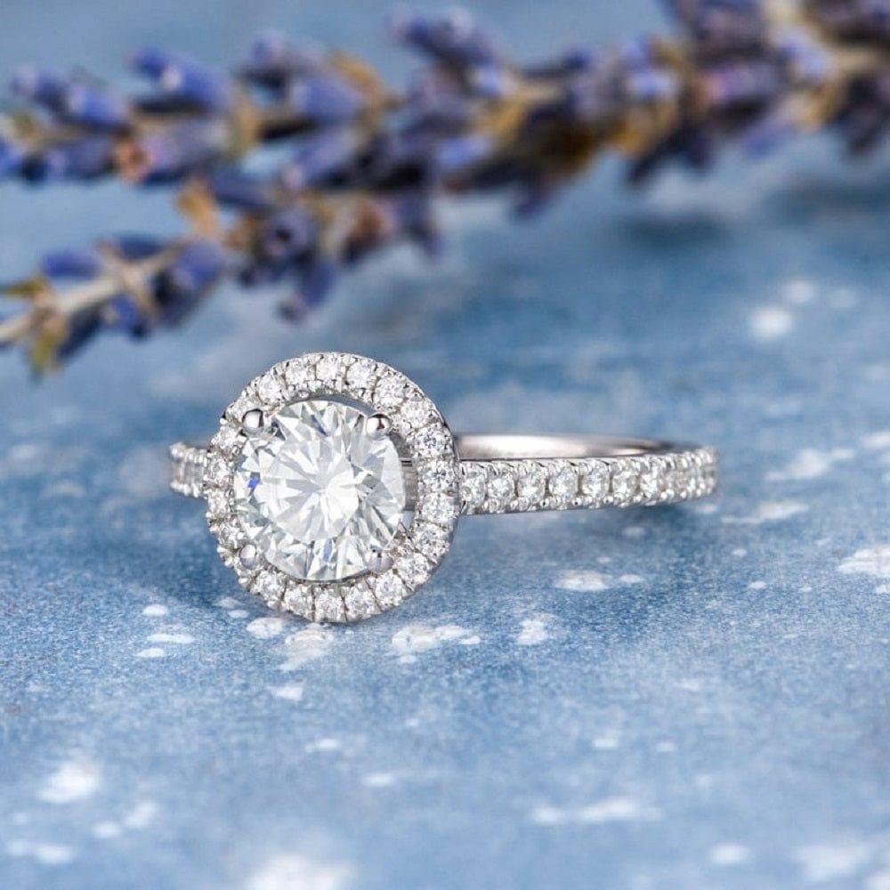 1.00CT White Gold Classic Halo Wedding Moissanite Engagement Ring - JBR Jeweler