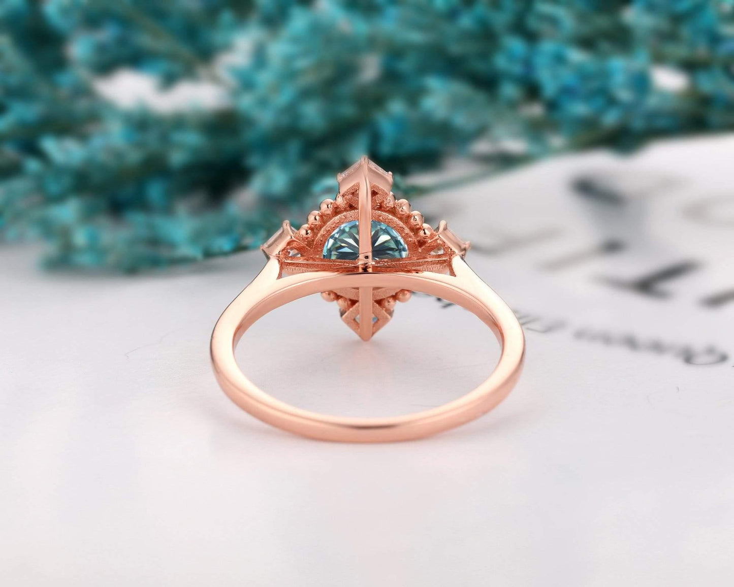 1.0CT Brilliant Round Cut Blue Green Moissanite Engagement Ring - JBR Jeweler