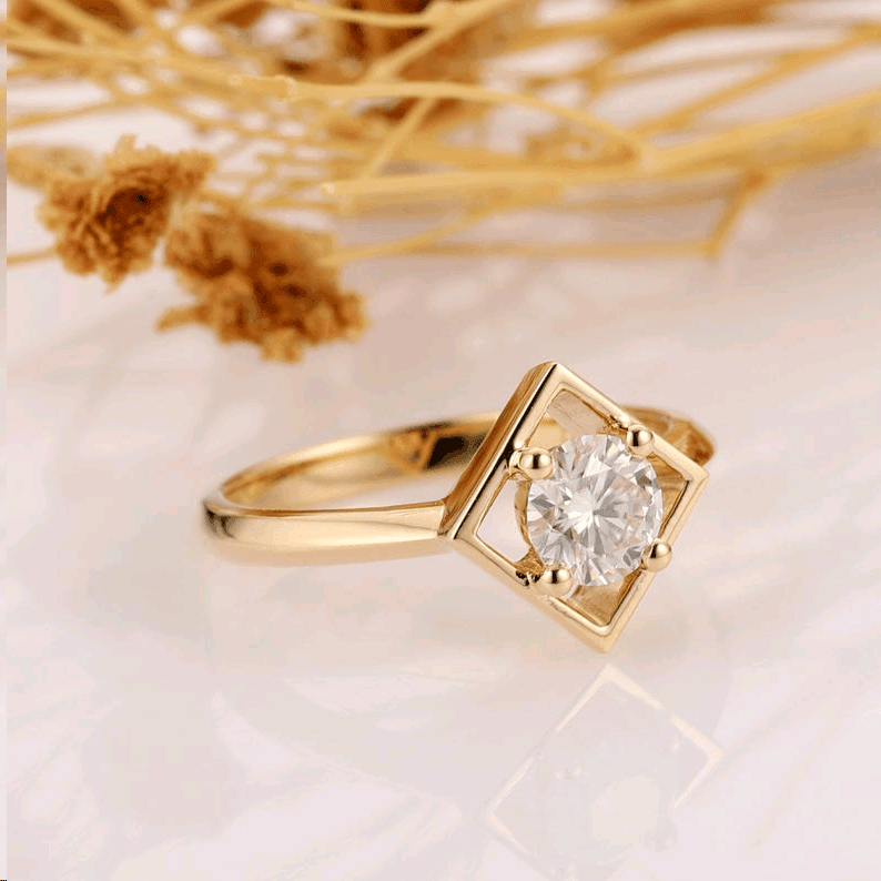 1.0CT Round Cut Brilliant Moissanite Solitaire Yellow Gold Wedding Anniversary Ring - JBR Jeweler