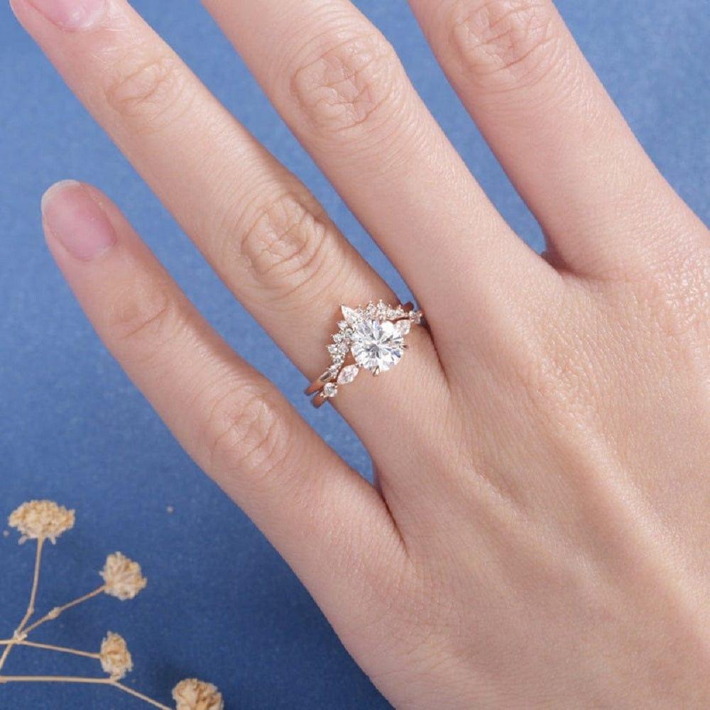 1.0CT Round Cut Moissanite 2pcs Bridal Set Engagement Ring Anniversary Gift - JBR Jeweler