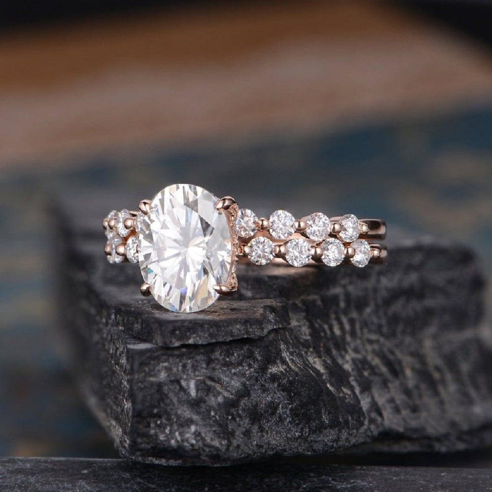 1.20CT Oval Cut Rose Gold Moissanite Engagement Ring Sets With Matching Band - JBR Jeweler