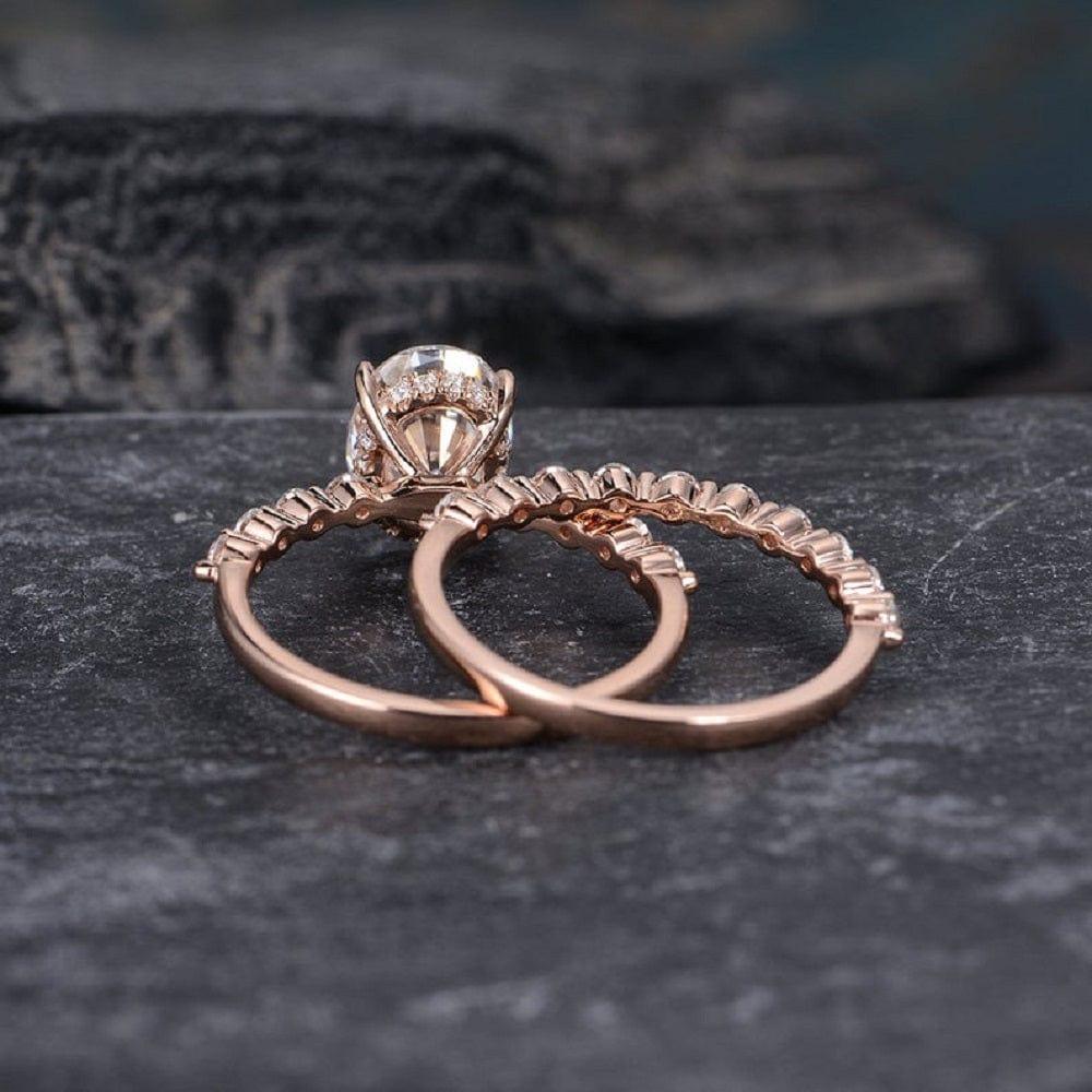 1.20CT Oval Cut Rose Gold Moissanite Engagement Ring Sets With Matching Band - JBR Jeweler