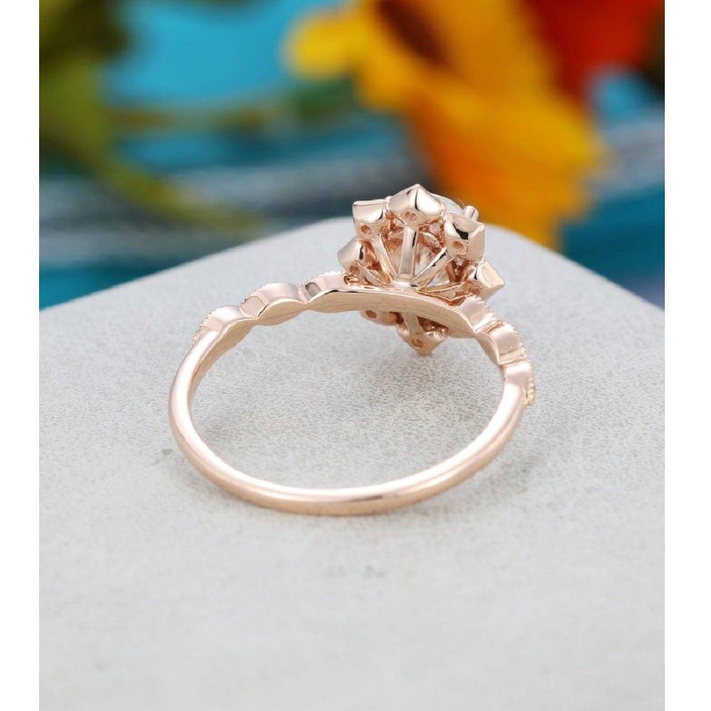 1.20CT Oval Cut Rose Gold Unique Flower Halo Moissanite Engagement Ring - JBR Jeweler