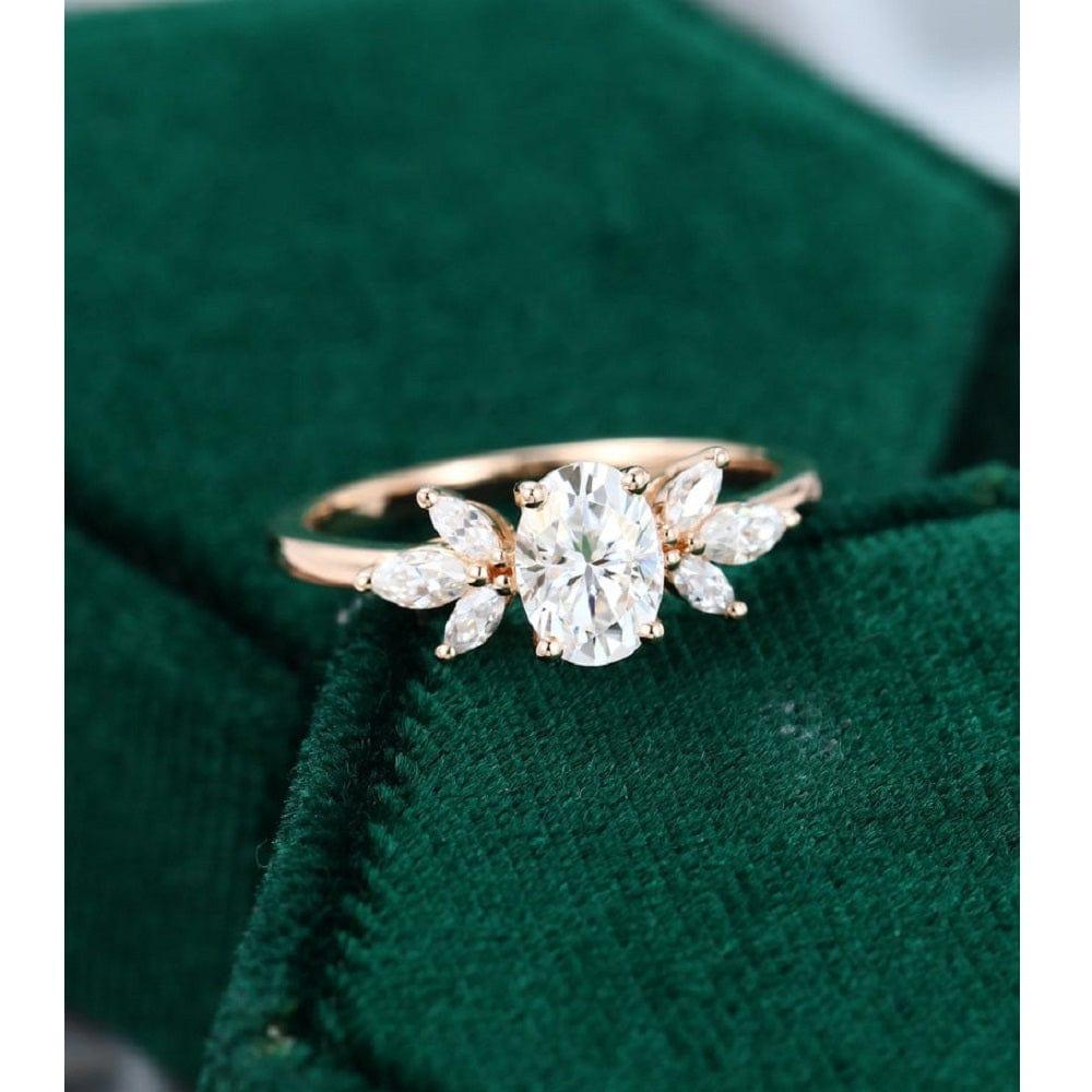 1.20CT Oval Cut Yellow Gold Marquise Diamond Cluster Moissanite Engagement Ring For Her - JBR Jeweler