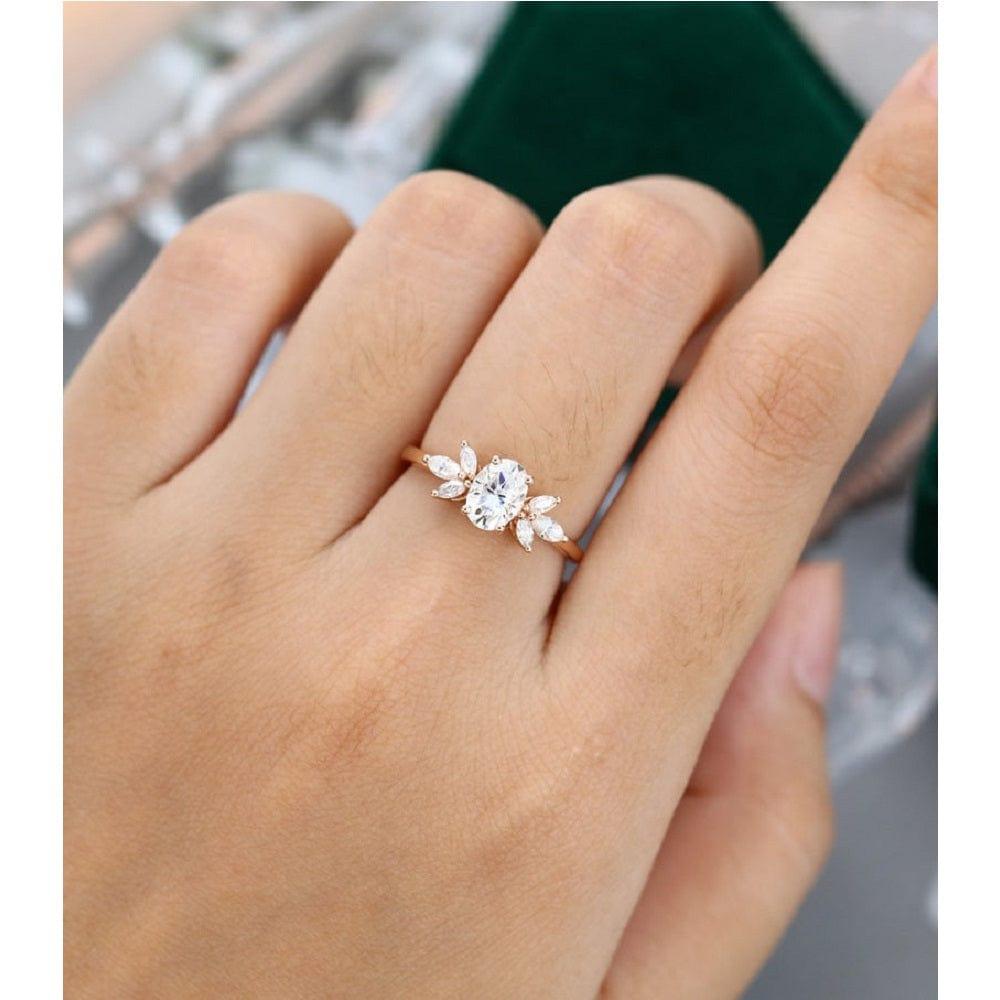 1.20CT Oval Cut Yellow Gold Marquise Diamond Cluster Moissanite Engagement Ring For Her - JBR Jeweler