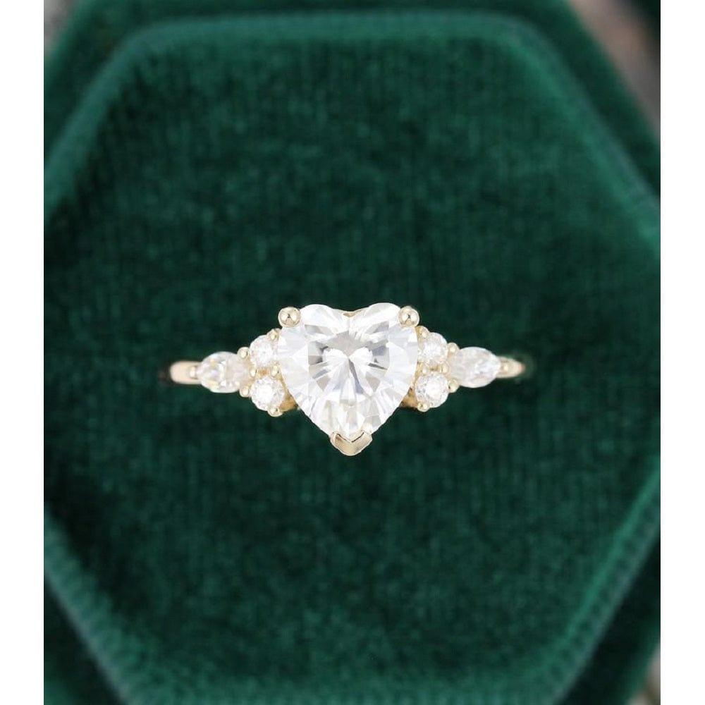 1.25 CT Heart Cut Yellow Gold Unique Cluster Moissanite Engagement Ring - JBR Jeweler