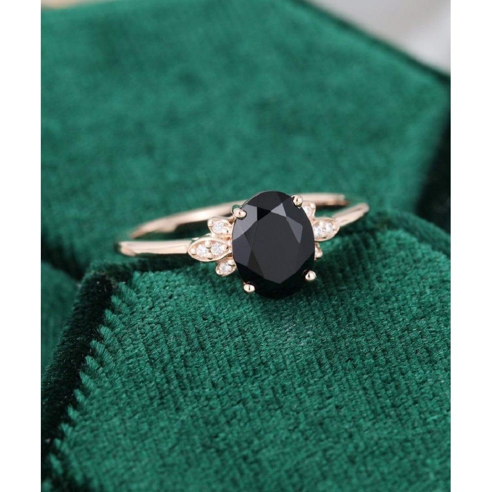 1.25 CT Oval Cut Black Moissanite Cluster Ring Rose Gold Unique Wedding Engagement Ring - JBR Jeweler