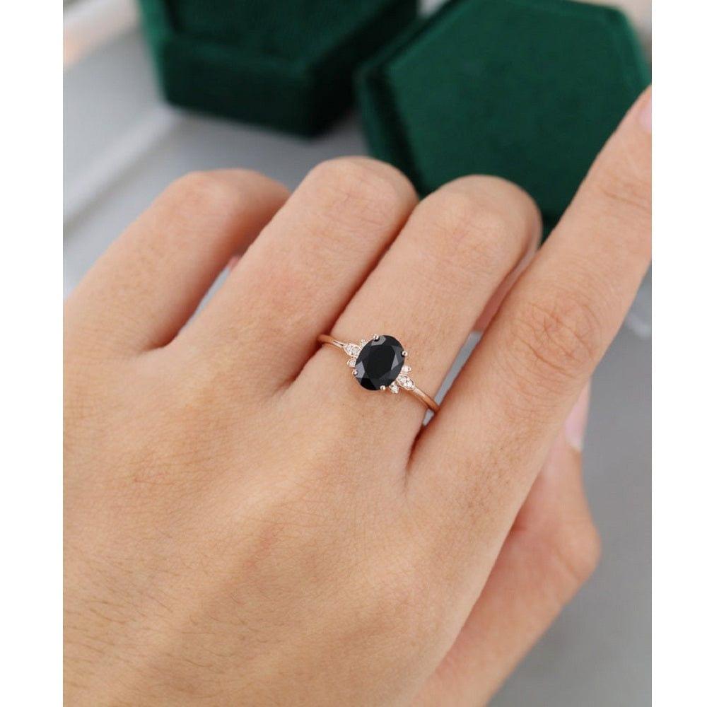 1.25 CT Oval Cut Black Moissanite Cluster Ring Rose Gold Unique Wedding Engagement Ring - JBR Jeweler