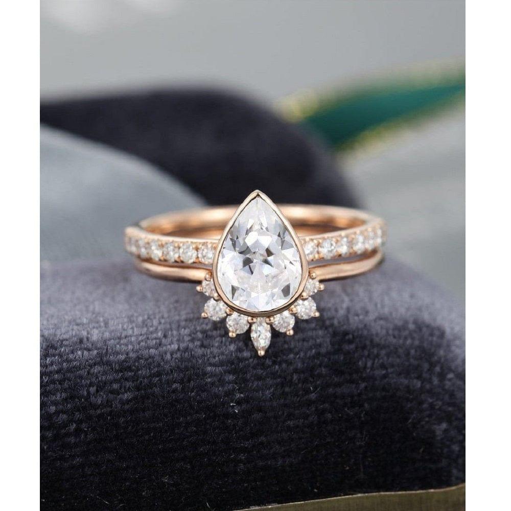 1.25CT 2PCS Pear Shaped Unique Curved Moissanite engagement ring Bridal gift for woman - JBR Jeweler