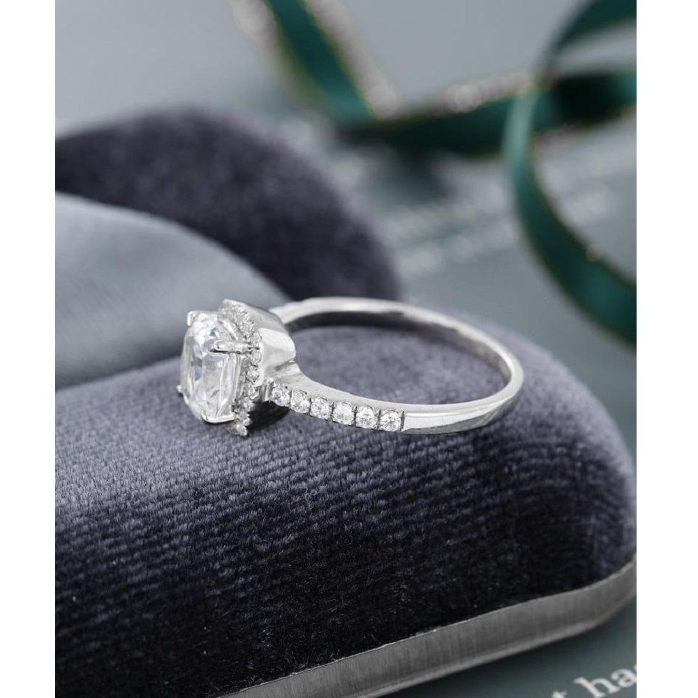 1.25CT Cushion Cut White Gold Halo Moissanite Engagement Promise Ring - JBR Jeweler