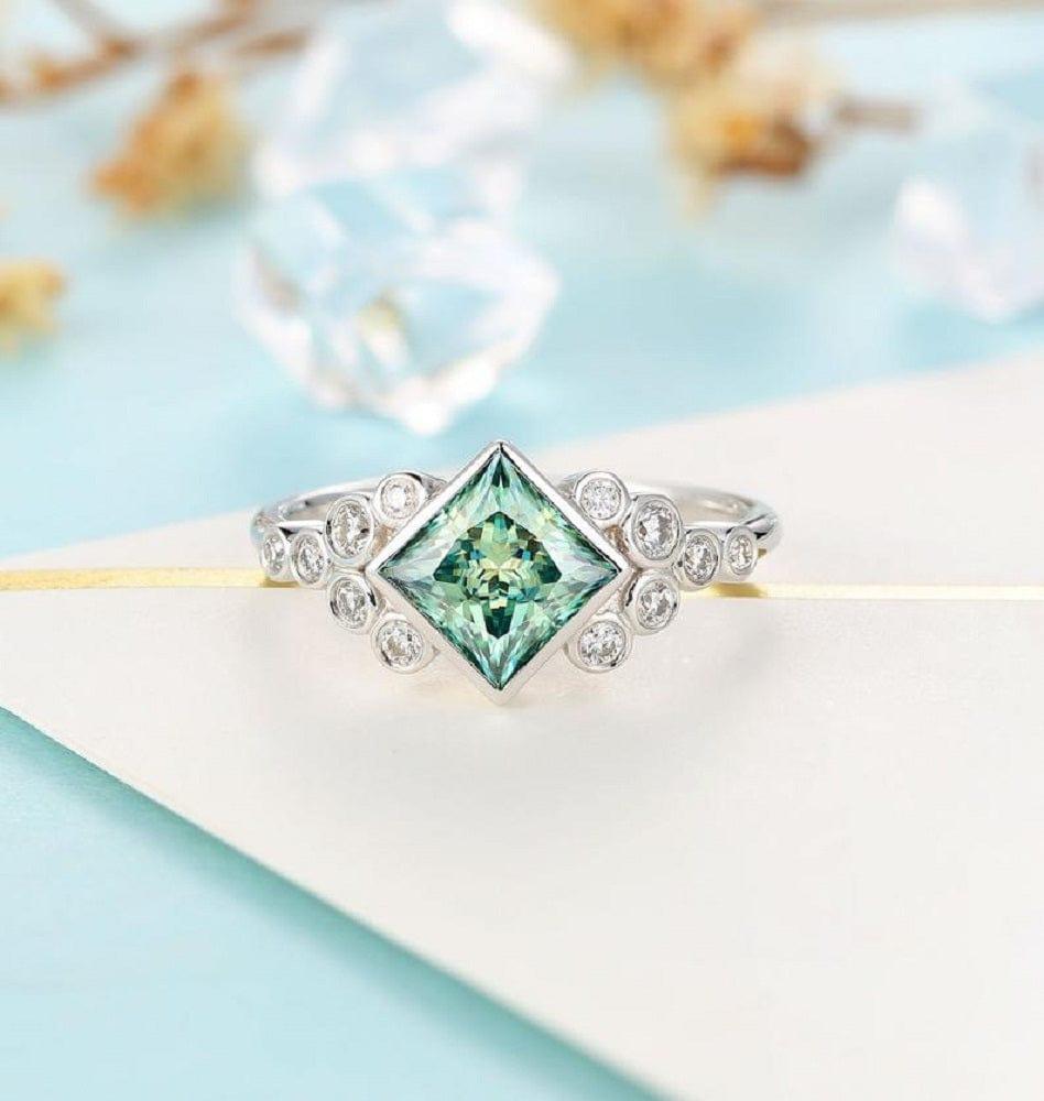 1.25CT Green Princess Cut Moissanite Engagement Ring - JBR Jeweler